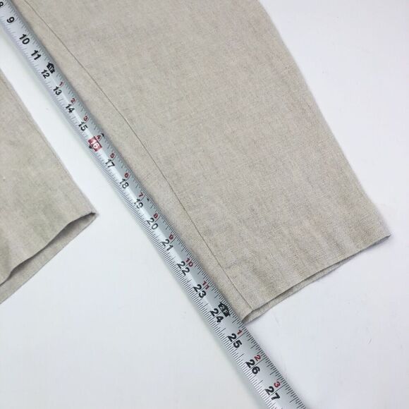 Talbots Irish Linen pants Sz 14P Beige Tapered Leg Pockets Lagenlook Beach Boho - Picture 6 of 9